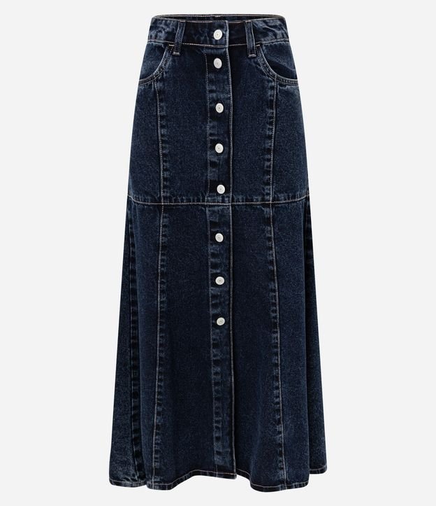 Pollera Midi Jeans con Abotonado Delantero y Recortes 8
