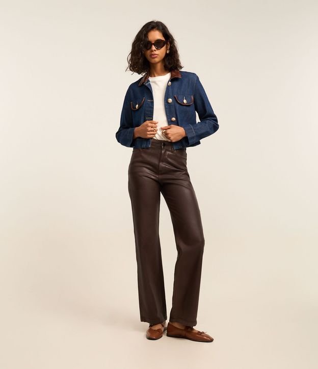 Campera Regular en Jeans con Cuello de PU 3