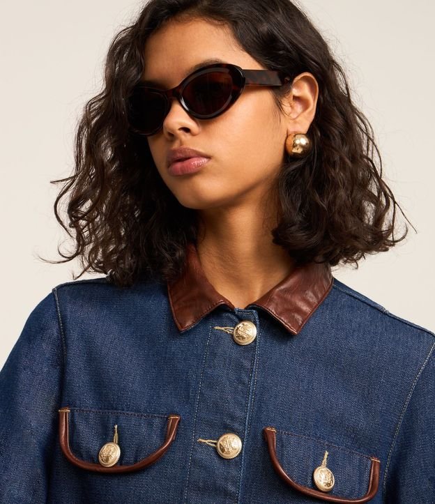 Campera Regular en Jeans con Cuello de PU 4