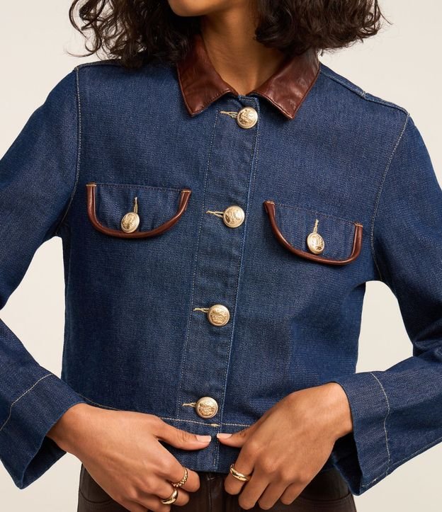 Campera Regular en Jeans con Cuello de PU 5