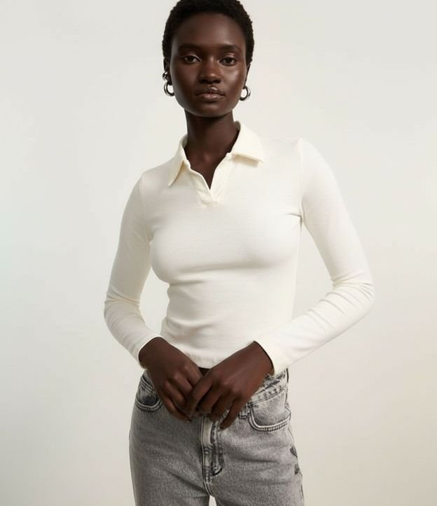Blusa Polo en Rib de Algodón con Mangas Largas 4