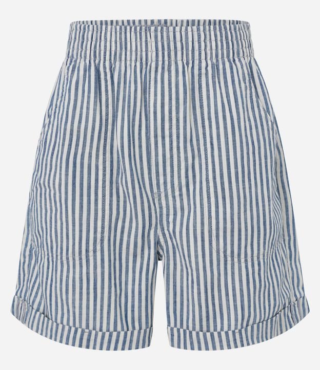 Short en Sarga con Bajo Plegado y Estampado de Rayas 6