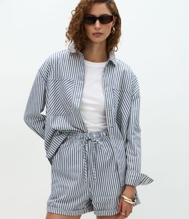 Camisa en Jeans con Bolsillos y Estampa de Rayas