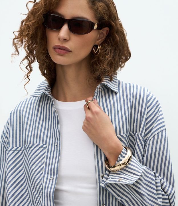 Camisa en Jeans con Bolsillos y Estampa de Rayas