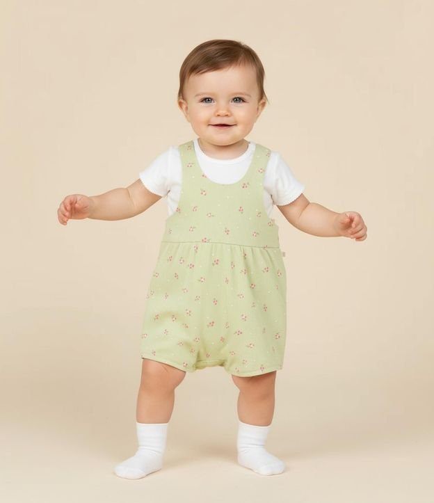 Conjunto Infantil con Estampa Floral Liberty Canelado - Talle 0 a 18 Meses