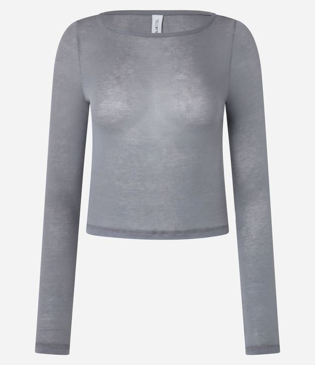 Blusa en Rib con Escote Redondo y Manga Larga