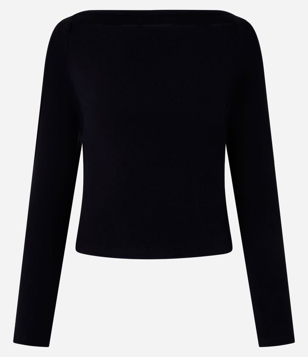 Blusa en Rib con Escote Reto y Manga Larga