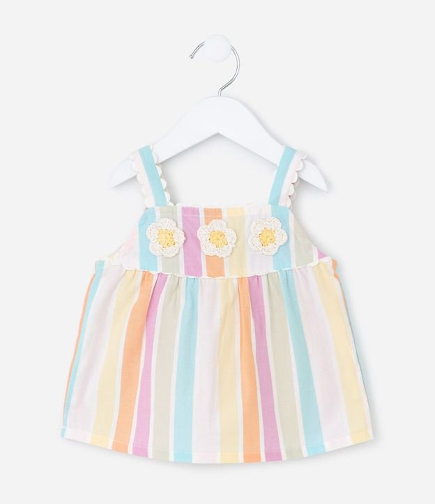 Conjunto Infantil de Rayas con Aplicaciones de Ganchillo en la Blusa  - Talle 1 a 5 años 3