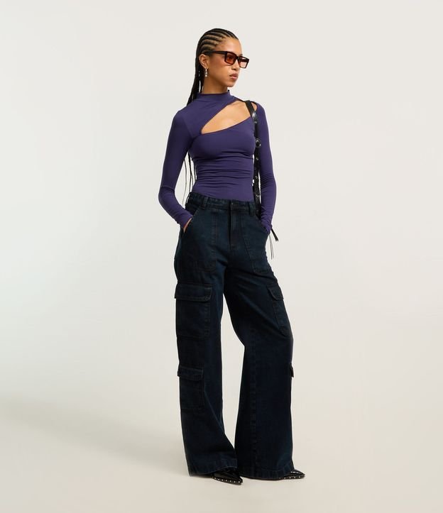 Pantalón Wide Leg en Jeans con Bolsillos Carpintero y Cargo