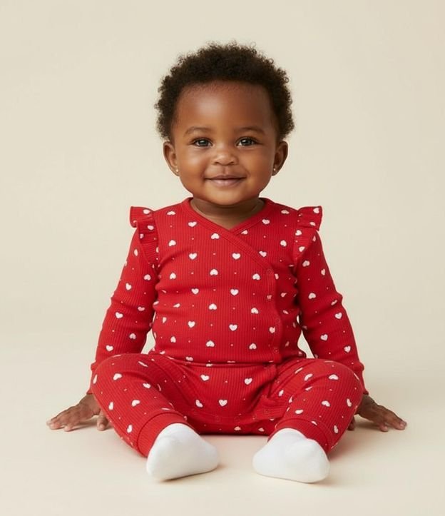 Mono Infantil con Estampa de Corazones y Canelado - Talle RN a 18 Meses 1