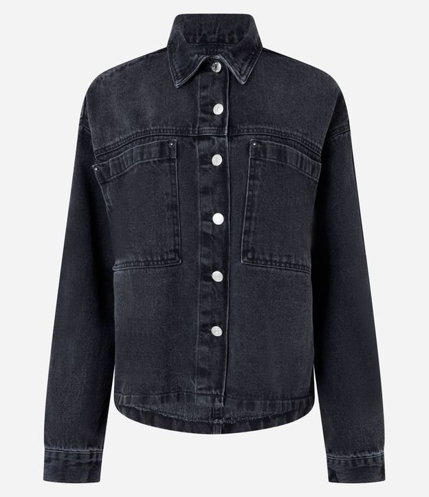 Camisa Jeans con Recortes y Bolsillos Grandes