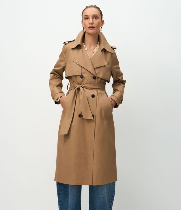 Trench Coat Alargado en Gabardine con Cinta para Lazo 6