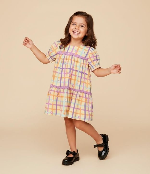 Vestido Infantil en Viscosa con Estampa de Cuadros - Tam1 a 6 años 1