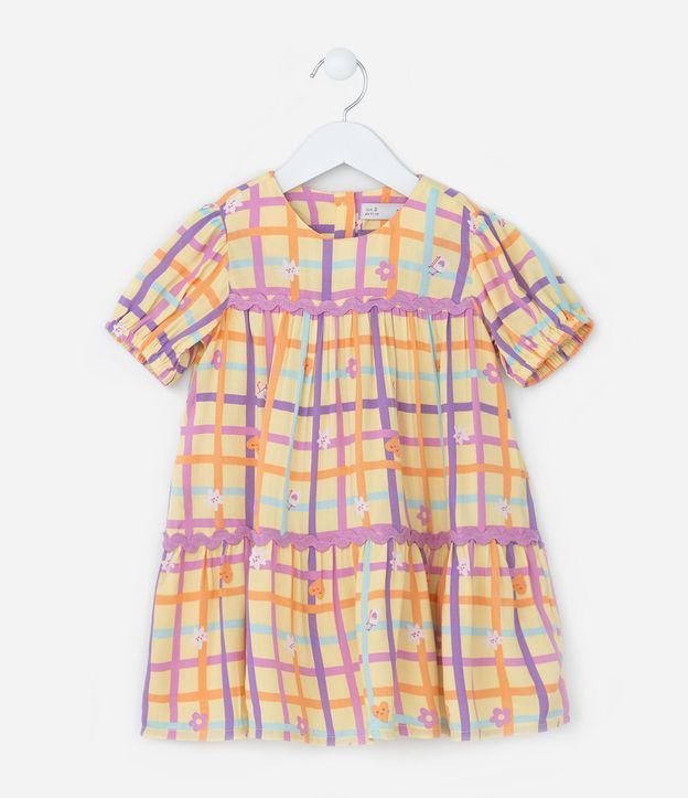 Vestido Infantil en Viscosa con Estampa de Cuadros - Tam1 a 6 años