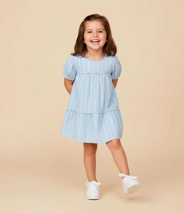 Vestido Infantil en Viscosa con Hilos Metalizados y Volados - Talle 1 a 5 años