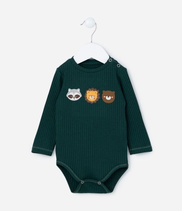 Body Infantil Canelado con Estampa Animalitos - Talle 0 a 18 meses