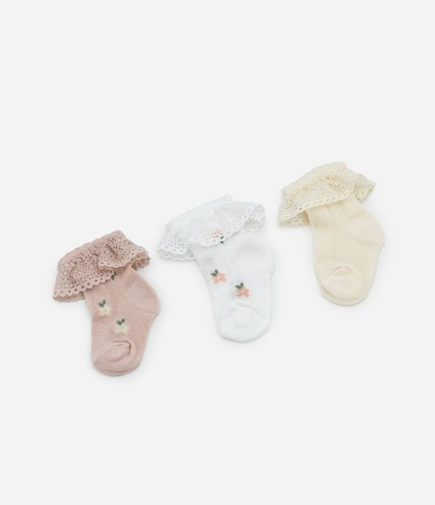 Kit 03 Medias Infantiles con Volado en Encaje - Tam  RN a 12 meses 2