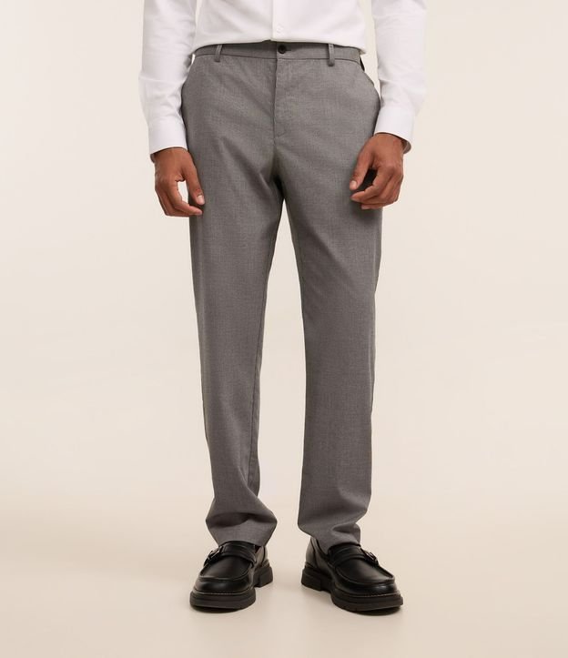 Pantalón Slim en Viscosa Sastrería con Estampa de Cuadros en Hilo Teñido