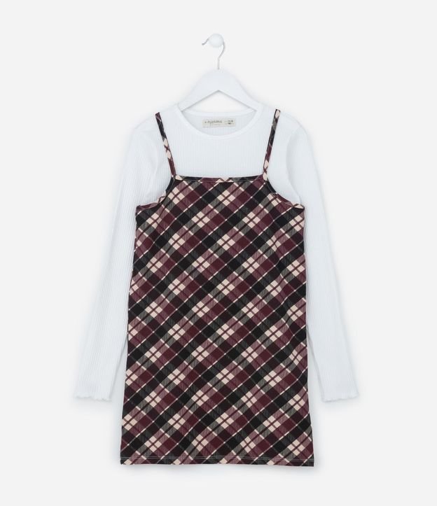 Vestido Infantil con superposición y Estampa de cuadros - Talle 5 a 14 años