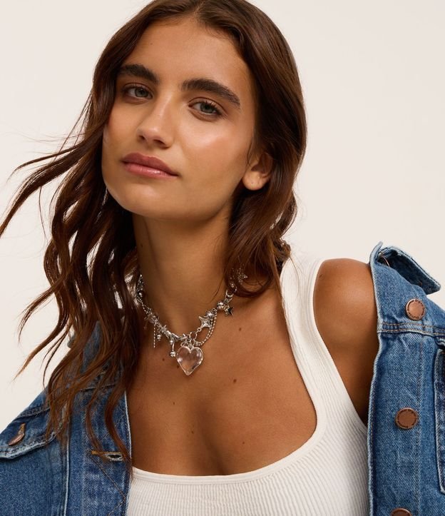 Collar Maxi en Metal con Colgantes Múltiplos de Estrella Corazón Cruz