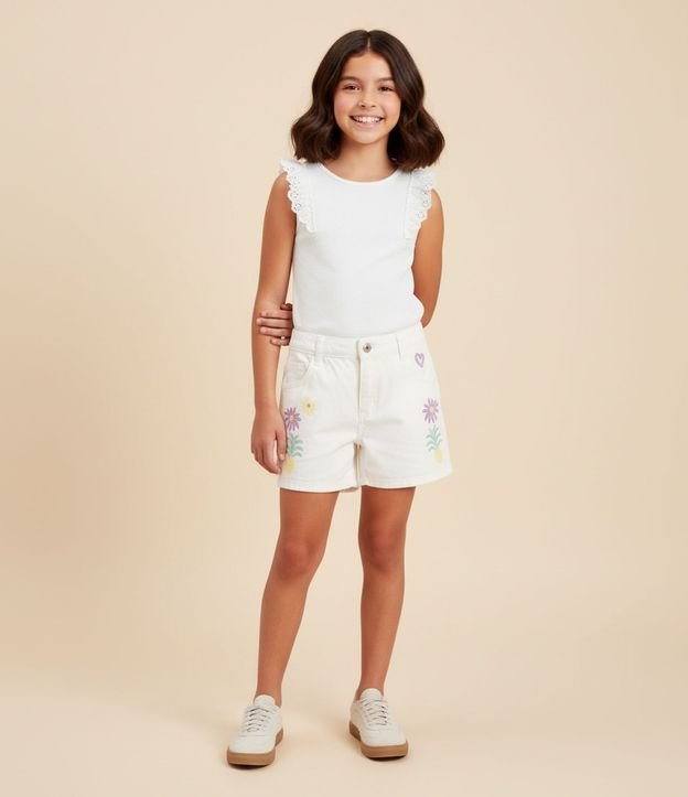 Musculosa Infantil en Rib con Volado de Broderie - Talle 5 a 14 años