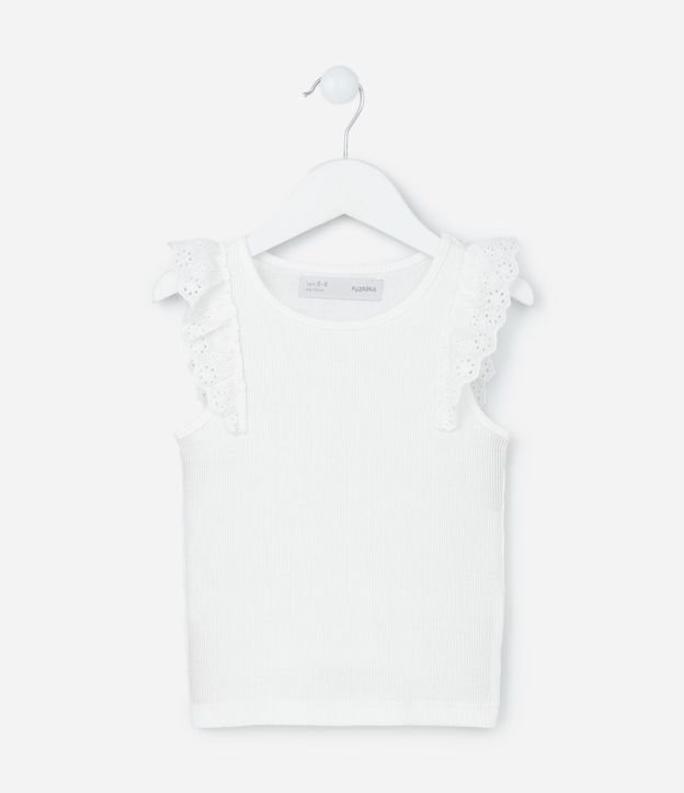 Musculosa Infantil en Rib con Volado de Broderie - Talle 5 a 14 años 2