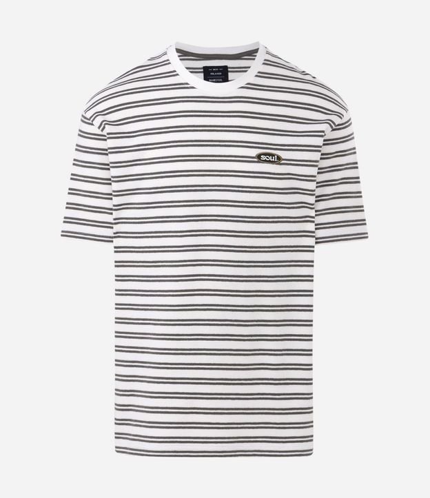 Remera Relaxed en Algodón con Estampa de Rayas y Texturizada 5