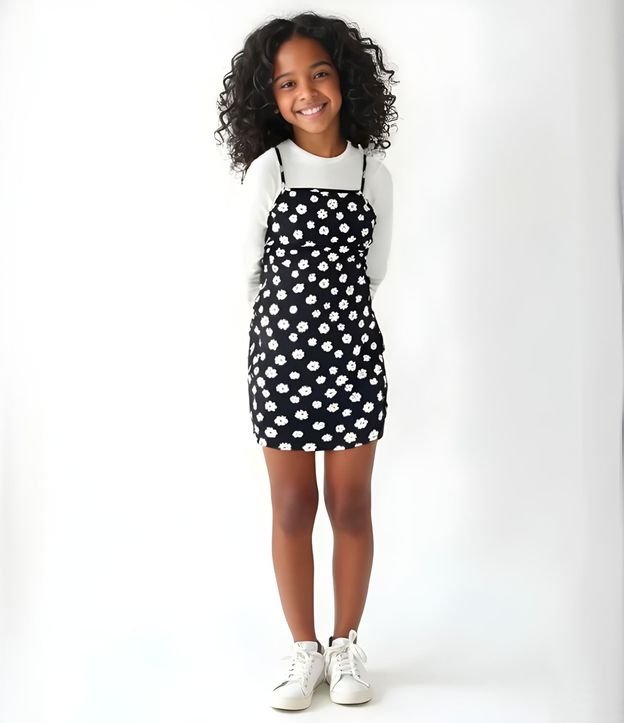 Vestido Infantil con Superposición y Estampa Margaritas - Talle 5 a 14 años