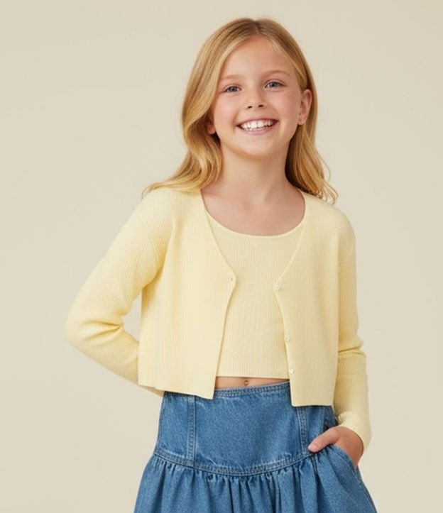 Cardigan Infantil Canelado con Botón - Talle 5 a 14 años 1