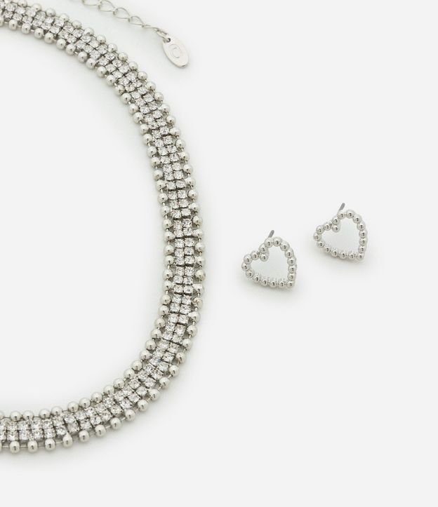 Conjunto de Collar Corto con Stras y Esferas y Caravana Cutout de Corazón 2