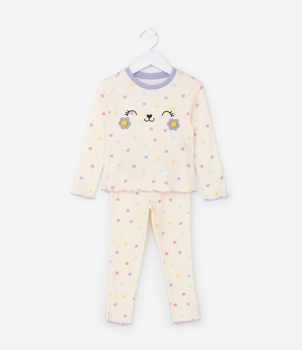 Pijama Infantil en Rib con Estampa Carita Tierna - Talle 1 a 4 años