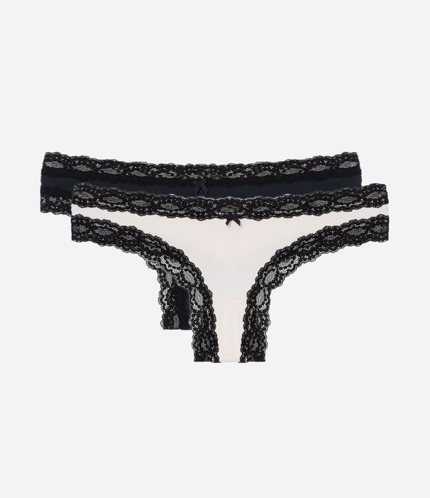 Kit 02 Bombachas Bikini Hilo en Microfibra con Encaje en las Sisas 1