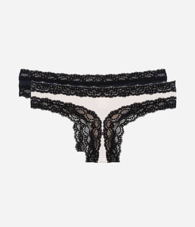 Kit 02 Bombachas Bikini Hilo en Microfibra con Encaje en las Sisas 2