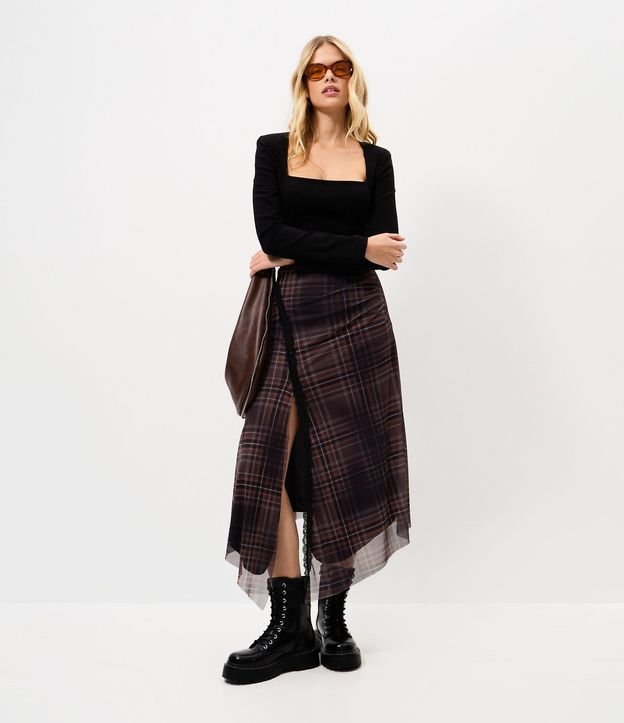 Pollera New Midi en Tule de Cuadros con Puntas