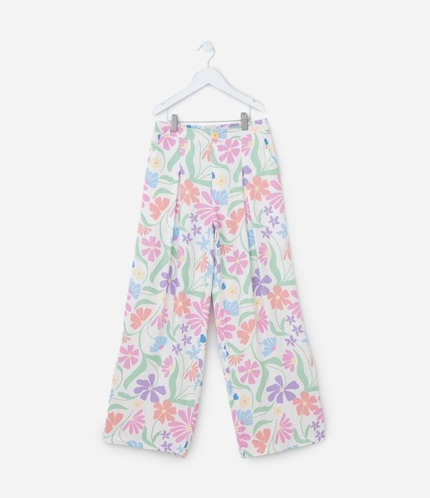 Pantalón Wide Leg Infantil en Chalis con Estampa Floral - Talle 5 A 14 años