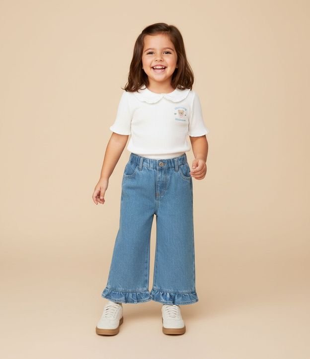 Remera Infantil con Manga Abullonada y Bordado Oso - Talle 1 a 6 Años