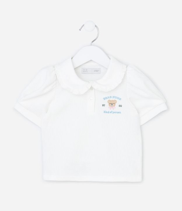 Remera Infantil con Manga Abullonada y Bordado Oso - Talle 1 a 6 Años