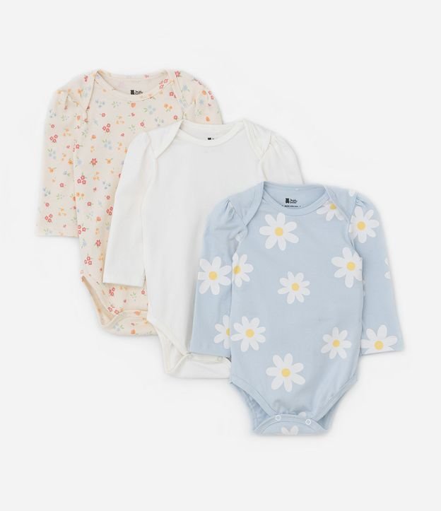 Kit 03 Bodies Infantiles con Estampa Floral - Talle RN a 18 meses