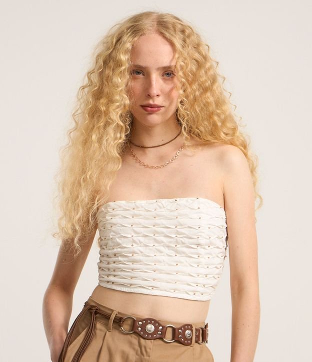 Blusa Cropped Sin Breteles con Aplicación de Abalorios 3