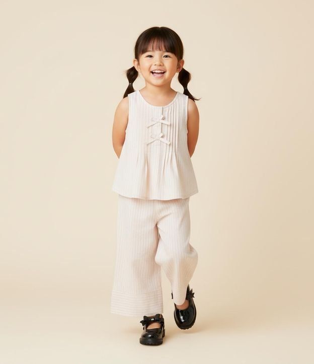 Conjunto Infantil en Tricolina con Lacitos y Pantalón Wide Leg - Talle 1 a 6 años