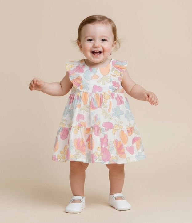 Vestido Infantil en Tricolina Volado y Bombacha - Talle 3 a 18 Meses 1
