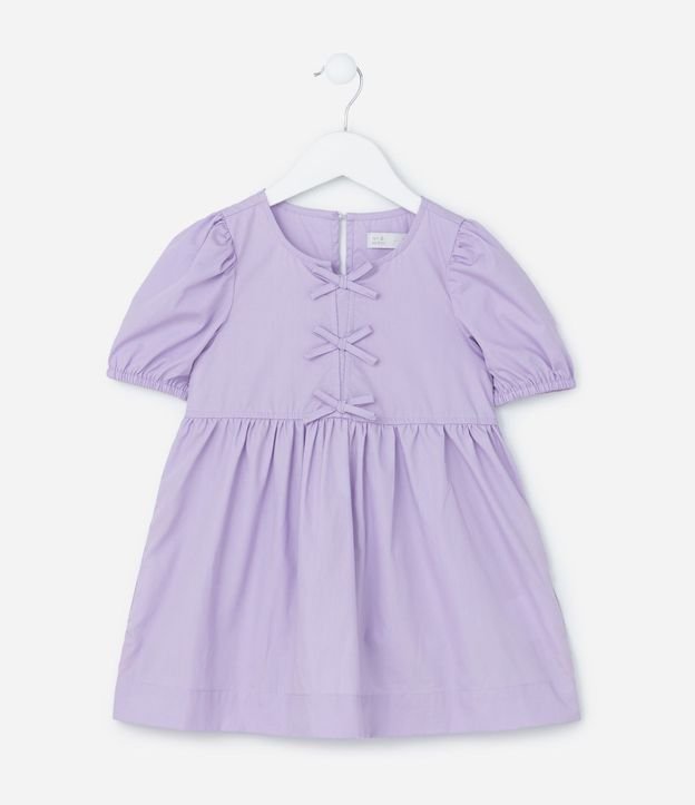 Vestido Infantil en Tricolina con Mangas Abullonadas y Lacitos - Talle 1 a 6 años