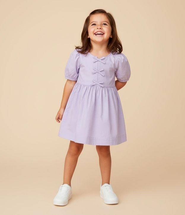 Vestido Infantil en Tricolina con Mangas Abullonadas y Lacitos - Talle 1 a 6 años
