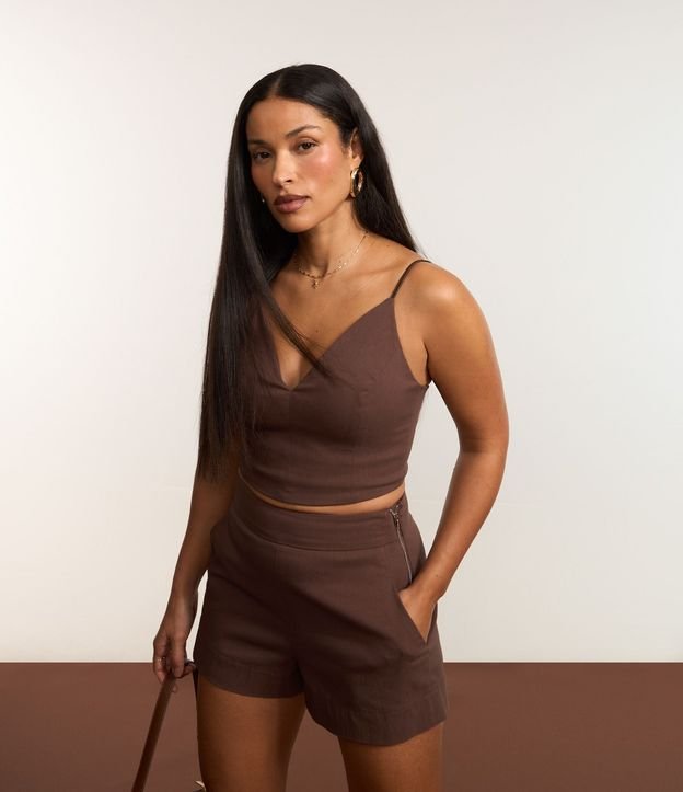 Blusa Cropped Corset en Bengalina con Escote V 6