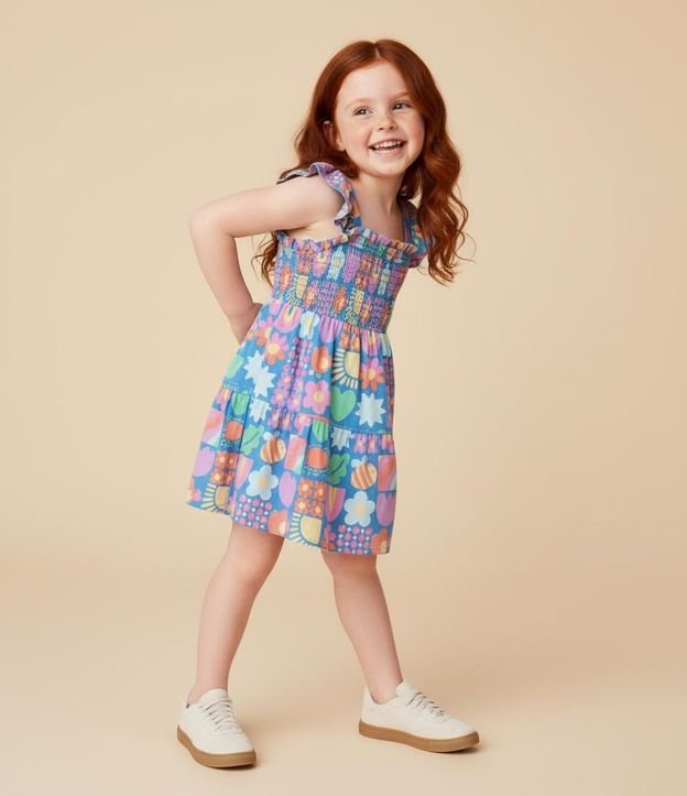Vestido Infantil en Viscosa con Frufru y Estampa Divertida - Talle 1 a 6 años 1