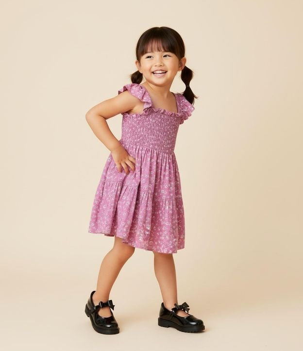 Vestido Infantil en Viscosa con Estampa de Flor y Volados - Talle 1 a 6 años 1