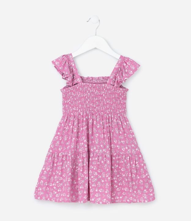 Vestido Infantil en Viscosa con Estampa de Flor y Volados - Talle 1 a 6 años 3