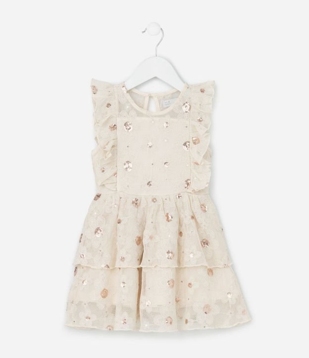 Vestido Infantil con Bordado Floral y Lentejuelas -Talle 1 a  6 años 2