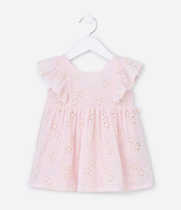 Vestido Infantil en Broderie con volados y Bombacha - Talle 3 a 18 Meses 3