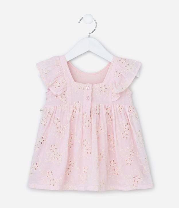 Vestido Infantil en Broderie con volados y Bombacha - Talle 3 a 18 Meses 4
